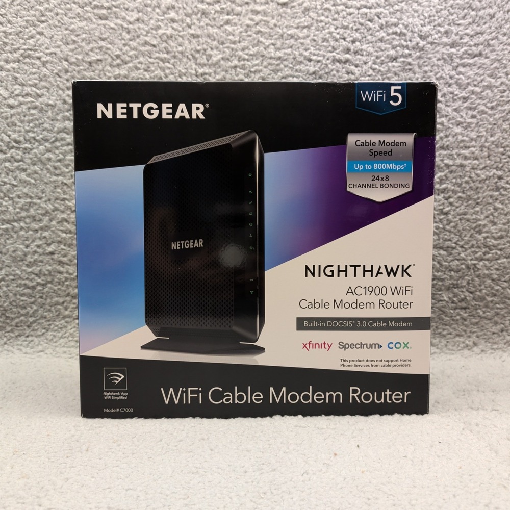Netgear Nighthawk AC1900 Cable Modem Router, C7000-100NAS DOCSIS 3.0 Non-Gigabit